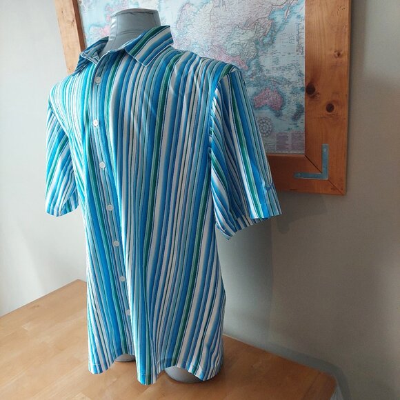 Nike Golf Dri Fit Striped Short Sleeved Button Front Shirt Men's Large - Picture 3 of 11
